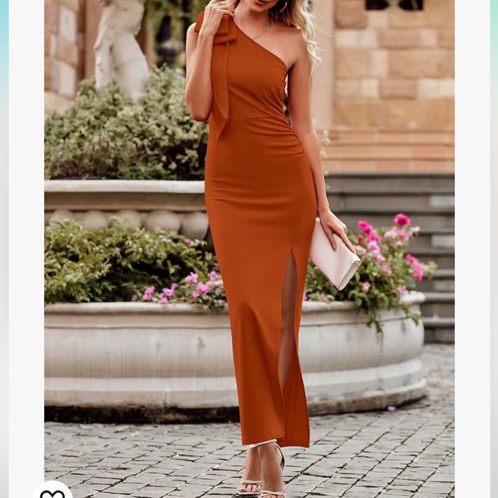 PRETTYGARDEN Women's One Shoulder Ruched Bodycon Wedding Guest Slit Maxi Dress